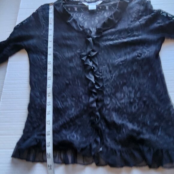 Uniform John Paul Richard Women's Size M Black Sheer Ruffle Lace Faux Button Top - Picture 12 of 13